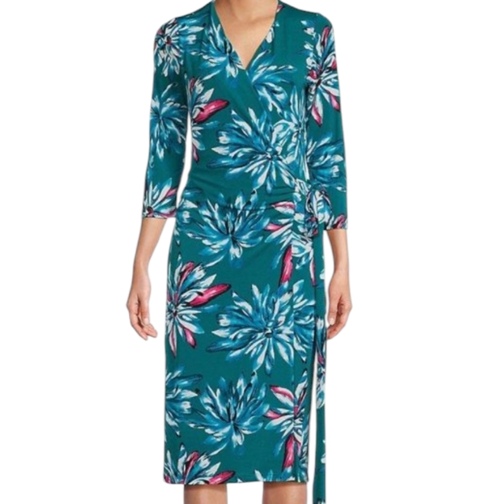 Renee C. Floral Print Wrap Dress – Green Multi...Size 2XL